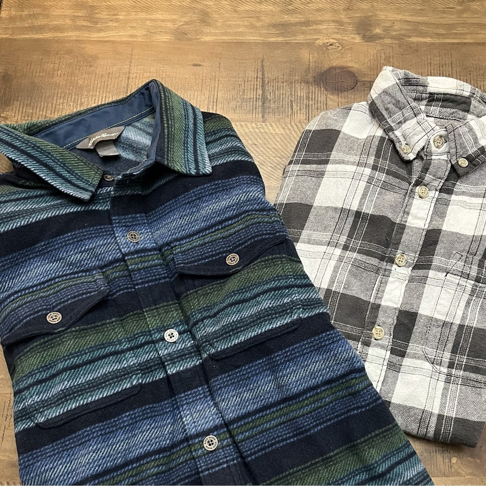 Eddie Bauer Lot‎ Of 2 Men's Shacket And Flannel Large Cabincore Outdoors Camp
